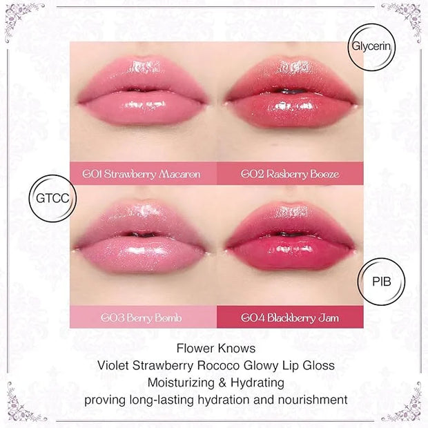 Flower Knows Violet Strawberry Rococo Glowy Lip Gloss G01 Little Angel Matte Lipstick C06 - Product Image
