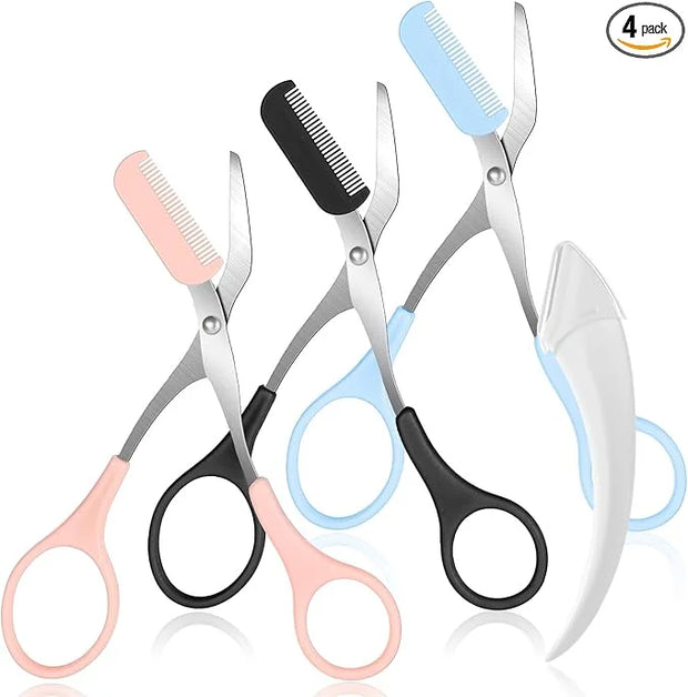 3 PCS Eyebrow Scissors with Comb for Women, Eyebrow Trimmer Scissors Stainless Steel Curved Eyebrow Razor Non Slip Finger ...