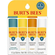 Burt's Bees 100% Natural Origin Rescue Lip Balm, Cooling Eucalyptus, Lemon, Honey, Unscented, 4 Tubes, Pack May Vary - Pro...