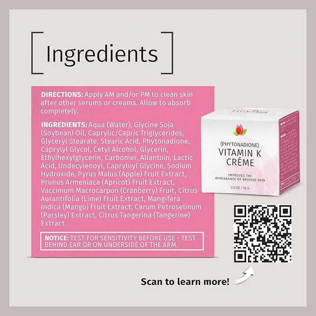 Reviva Labs Vitamin K Crème for Bruising, Under-Eye Dark Circles, and Wrinkles with Soybean Oil and Natural Fruit Extracts...