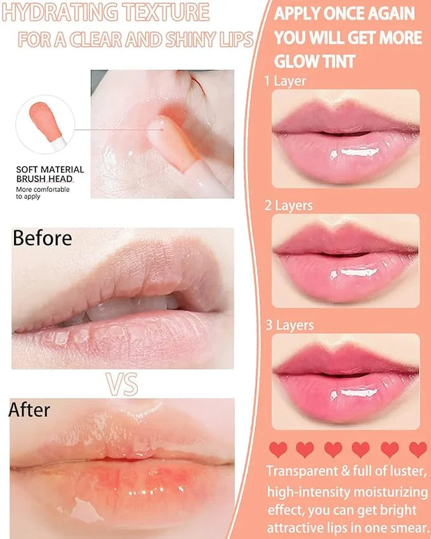 Hydrating Plumping Lip Glow Oil,Tinted Lip Gloss Lip Stain,Glow Reviver Lip Oil,Long Lasting Moisturizing Clear Lip Plumpi...