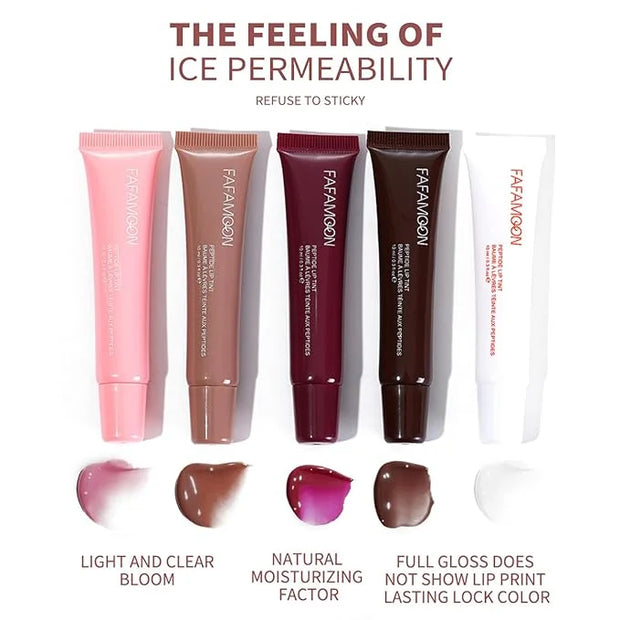 5Pcs Hydrating Lip Gloss Set: Long-lasting, Non-sticky Shiny Jelly Lip Gloss with Glitter Plumping Effect in Nude Shades f...