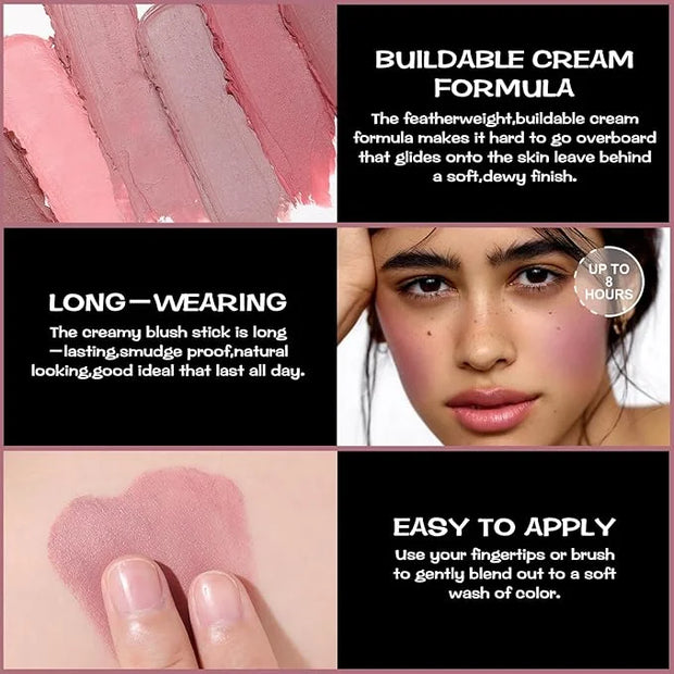 FOCALLURE Cream Blush Makeup,Buildable Blush Stick for Cheeks,Matte and Dewy Finish,Long Wearing,Easy Application,Lightwei...