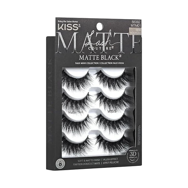 KISS Lash Couture Matte Black Faux Mink Eyelashes Multipack, Matte Twill, Black, Natural Looking, Cruelty-Free & Vegan, Ho...