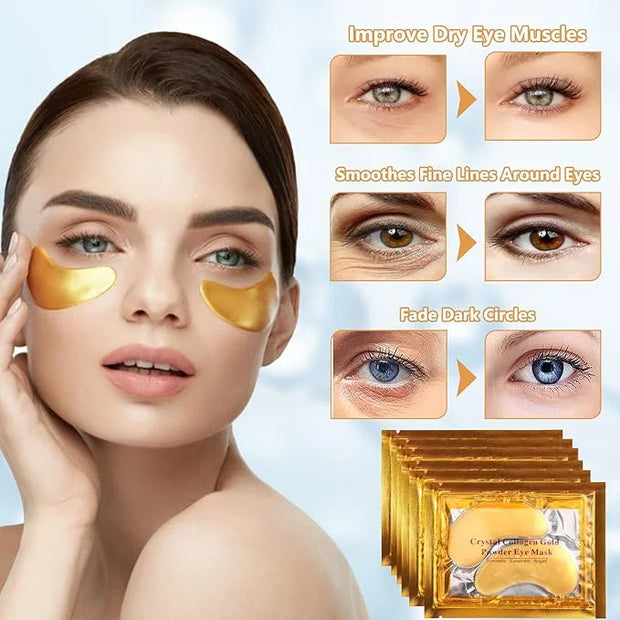 Jeffbaubl 50 Pairs 24K Gold Eye Mask,Under Eye Patches for Dark Circles and Puffiness,Eye Patches Gel Crystal Collagen Eye...