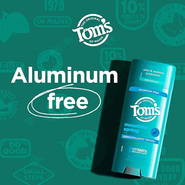 Tom’s of Maine Mountain Spring Natural Deodorant for Men and Women, Aluminum Free, 3.25 oz, 2-Pack - Product Image