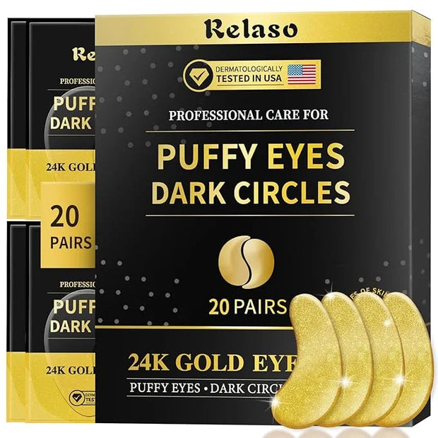 Under Eye Patches, Dermatology Golden Eye Mask with Amino Acid & Collagen, Cooling Eye Care for Wrinkles, Puffy Eyes & Dar...