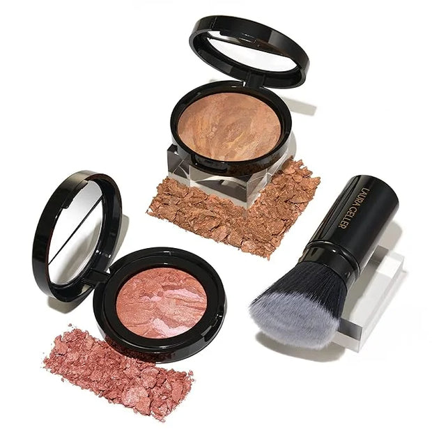 Blush-n-Glow Kit (3 PC): LAURA GELLER NEW YORK Baked Balance-N-Glow Illuminating CC Powder Foundation Sand, Retractable Ka...