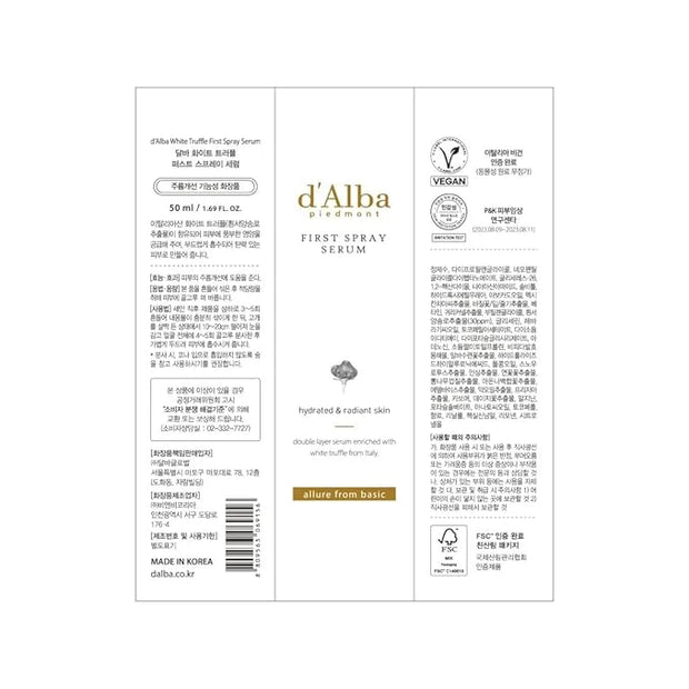 d'alba Piedmont Italian White Truffle First Spray Serum, Vegan Skin Care, Hydrating Face Moisturizer, Glow Serum for Radia...