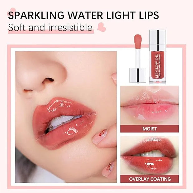 Plumping Lip Oil Lip Glow Oil Lip Gloss Oil Lip Stain Long Lasting Hydrating Non-sticky Big Brush Head Glitter Shine Clear...