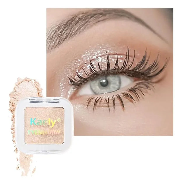 Kaely Pressed Single Eyeshadow Makeup, Pearl White Glitter Highly Pigmented Monochrome Eye Shadow Palette, Waterproof Neut...