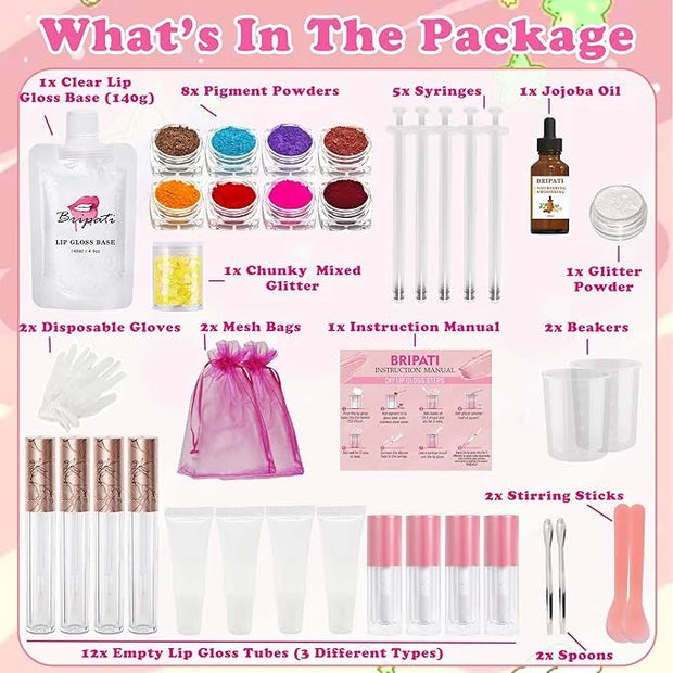 BRIPATI DIY Lip Gloss Making Kit, 46PCS DIY Lip Gloss Kit to Make Your Own Lip Gloss, Moisturizing Lip Glaze Handmade Set,...