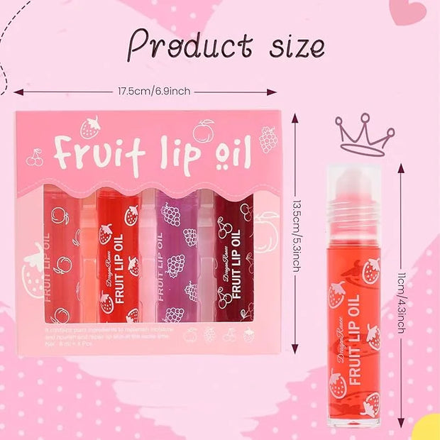 4-Piece Lip Gloss Set for Girls - Roll-On Lip Oil, Long Lasting Lip Care, Shining Clear Hydrating Glossy Tinted Balm - Pro...