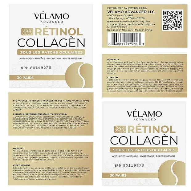 VELAMO ADVANCED Under Eye Patches: 24K Gold Under Eye Mask for Puffy - Retinol Patchology Eye Patches for Wrinkles and Dar...