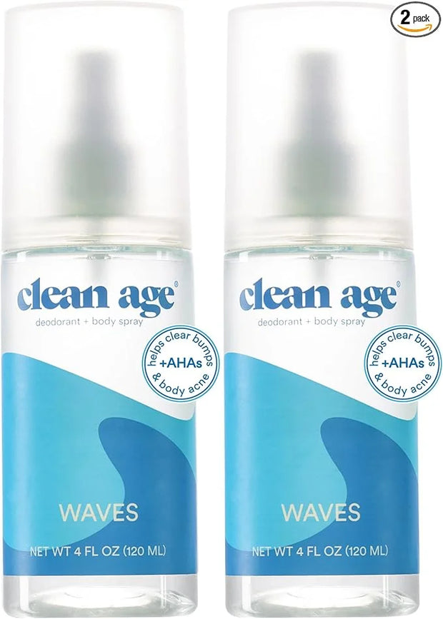 Aluminum Free Deodorant & Body Spray for Whole Body - Waves 4oz (2 Pack) Clean Deodorant and Body Spray for Teen Boys and ...