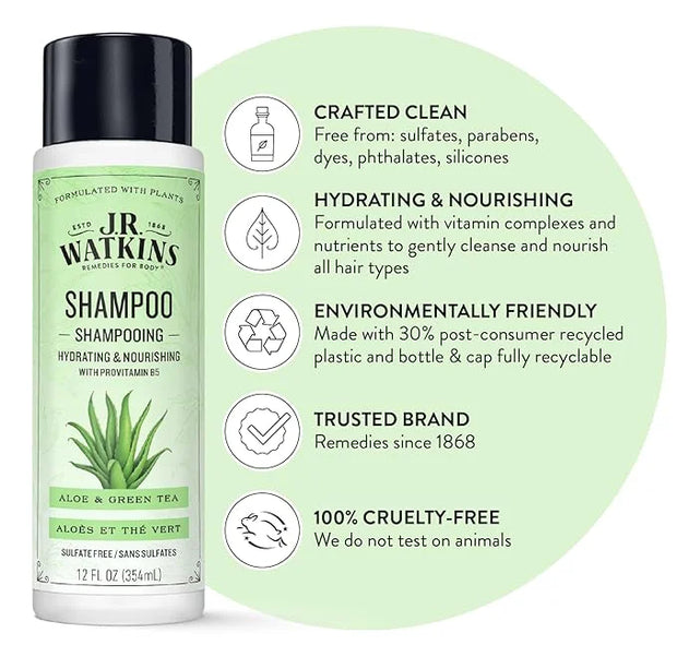 J.R. Watkins Daily Hydration Shampoo, Aloe & Green Tea - 12 fl oz (Pack of 2) - Product Image