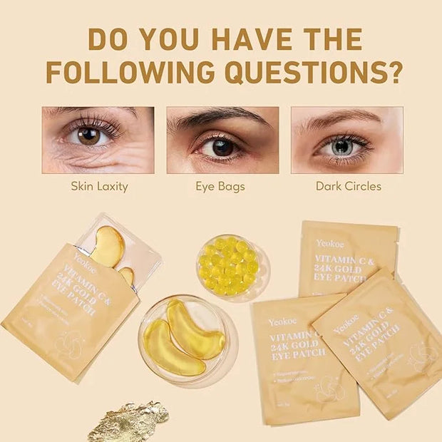 Under Eye Patches for Dark Circles,Puffy Eyes,20 Pairs Face Masks SkinCare With Vitamin C and 24k Gold - Product Image