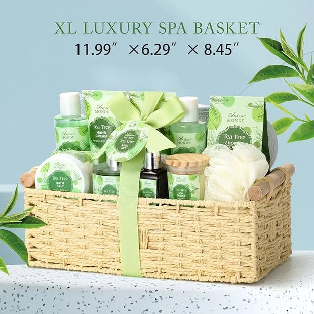 Spa Gift Basket - Tea Tree Bath Set With Shower Gel, Bubble Bath, Hand Cream, Soap, Salt, Essential Oil - Luxury Body Gift...