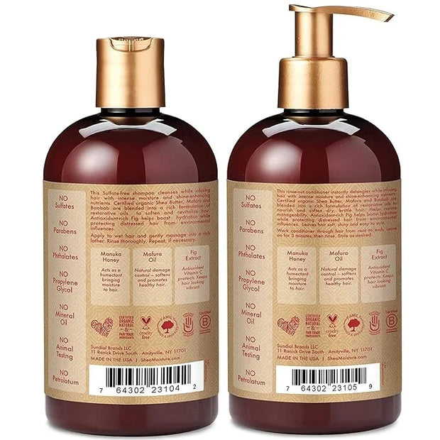 SheaMoisture Shampoo and Conditioner Set, Manuka Honey, Mafura Oil, Baobab Oil & Fig Extract, Hydrate + Replenish, Vitamin...