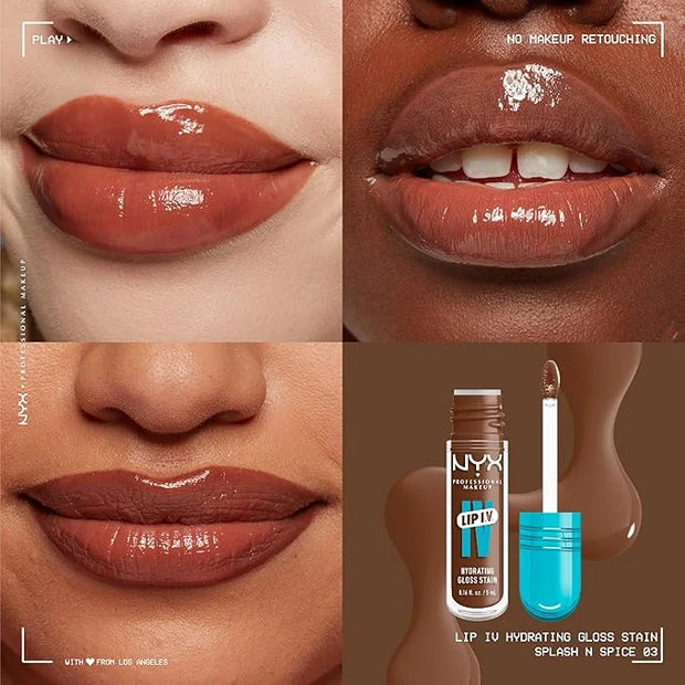 NYX PROFESSIONAL MAKEUP Lip IV Hydrating Glossy Lip Stain with 12HR Hydration - Splash N Spice (Brown) - Product Image