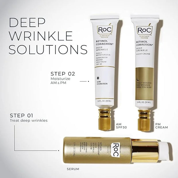 RoC Retinol Correxion Deep Wrinkle Anti-Aging Night Cream, Daily Face Moisturizer with Shea Butter, Glycolic Acid and Squa...