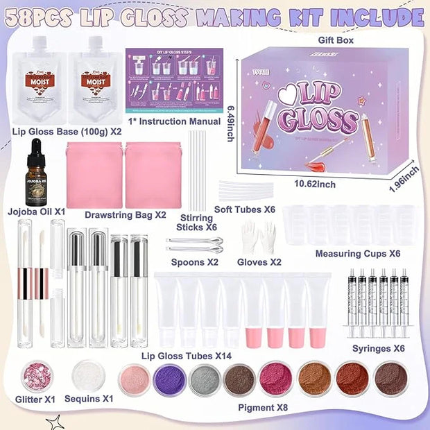 Lip Gloss Making Kit, 58PCS DIY Lip Gloss Kit, Lipgloss Making Kit for Women, Beginner, Girls, Moisturizing Lipgloss Base ...