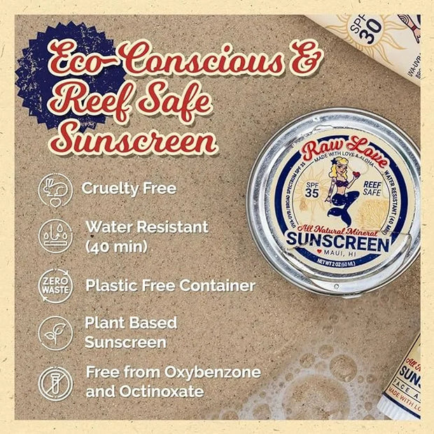 Raw Love Reef Safe Sunscreen SPF 35 | Mexico & Hawaii Approved Biodegradable Sunscreen | Travel Friendly, Water Resistant,...