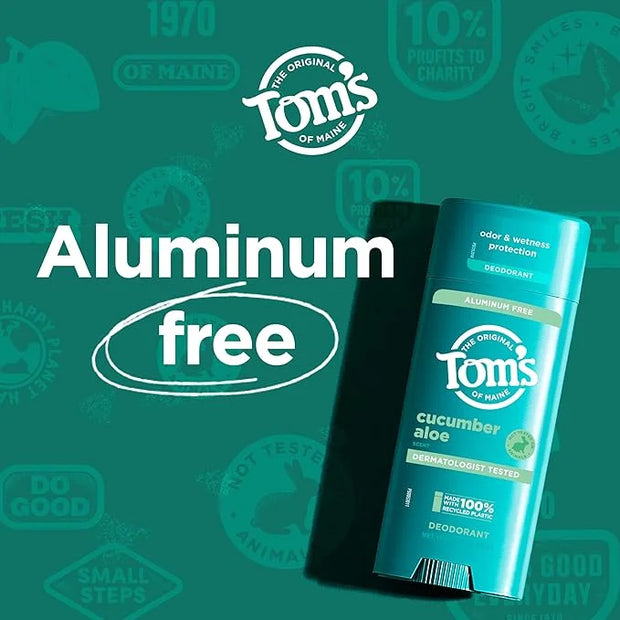 Tom's of Maine Cucumber Aloe Aluminum Free Natural Deodorant For Women & Men | Goes on Clear | Odor & Wetness Protection |...