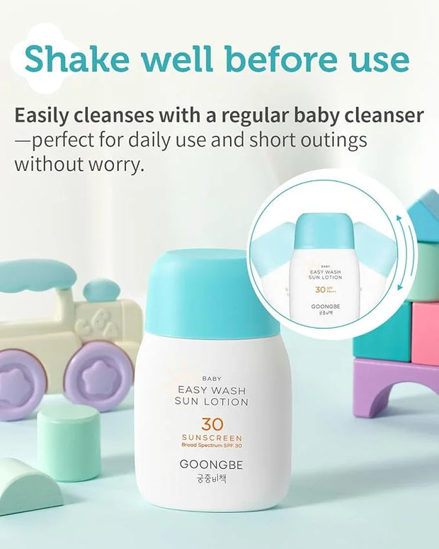 Baby Easy Wash Sun Lotion SPF 30 - Korean Moisturizing Zinc Oxide Mineral Sunscreen for Babies and Kids - Washes Off Easil...