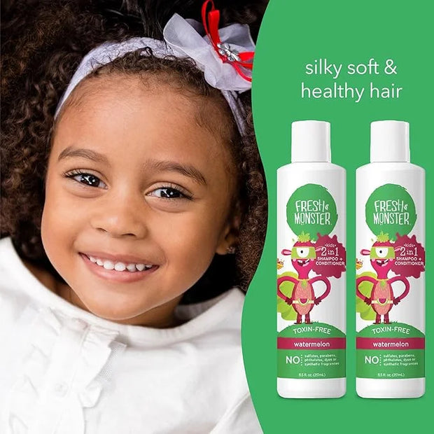 Fresh Monster 2-in-1 Kids Shampoo & Conditioner, Toxin-Free, Hypoallergenic, Tear-free Shampoo & Conditioner for Kids, Wat...