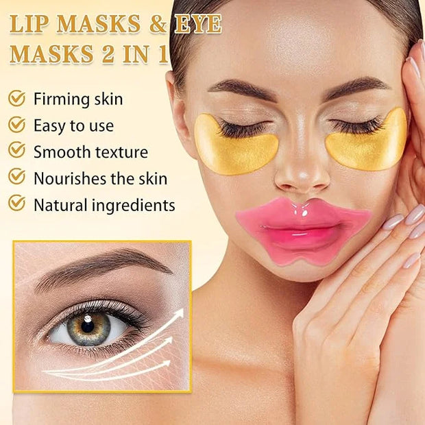CAHIUYOA 30PCS Lip Mask and Under Eye Masks Set,Pink Lip Masks for Dry Lips 24K Gold Eye Patches for Puffy Eyes,Effective ...