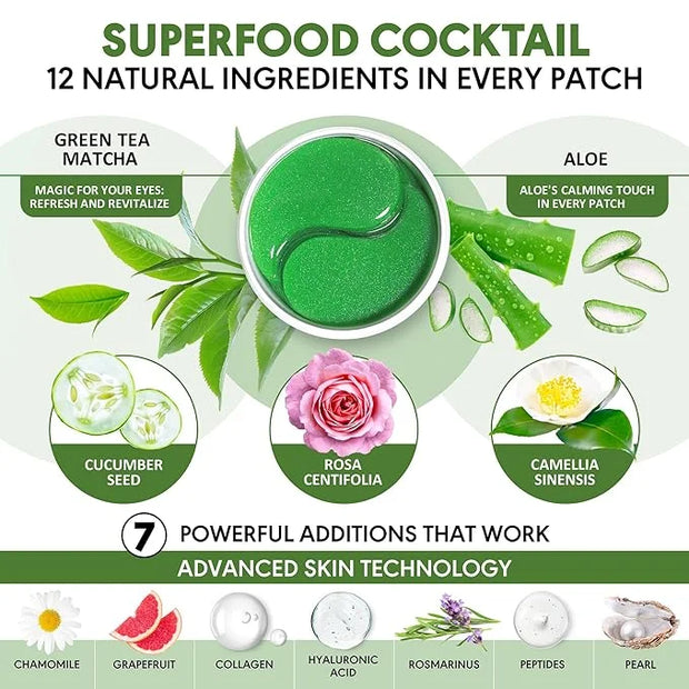 Eye Masks for Dark Circles and Puffiness – Hydrating Eye Patches with Collagen Hyaluronic Acid Green Tea & Aloe - Under Ey...
