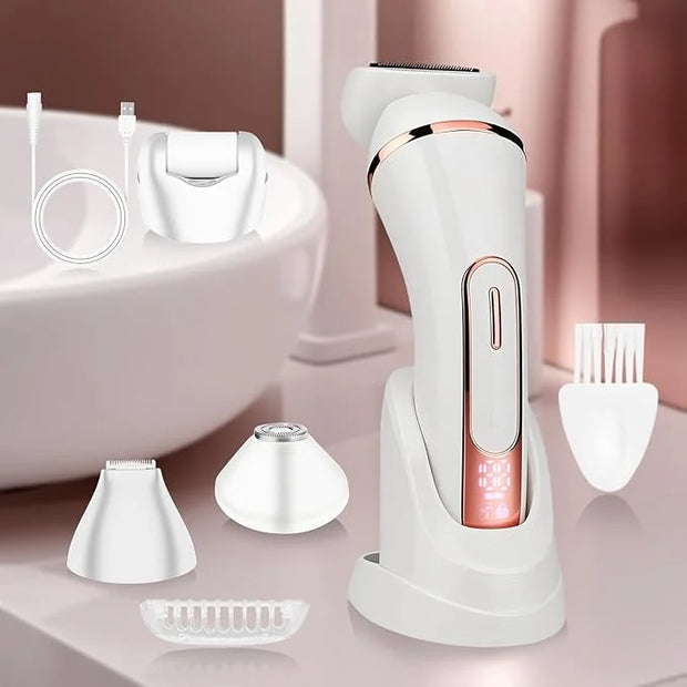 Electric Shavers for Women, 4 in 1 Hair Removal Kit with Epilator Bikini Trimmer Face Razor Body Brush Face Massager Foot ...