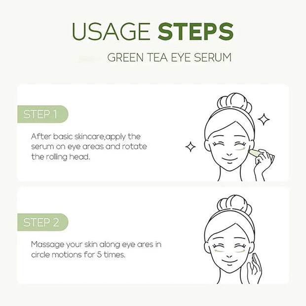 AKARY Green Tea Eye Serum and Under Eye Roller Cream, for Eye Bags Puffiness, Caffeine Eye Cream with 360° Massage Ball Re...