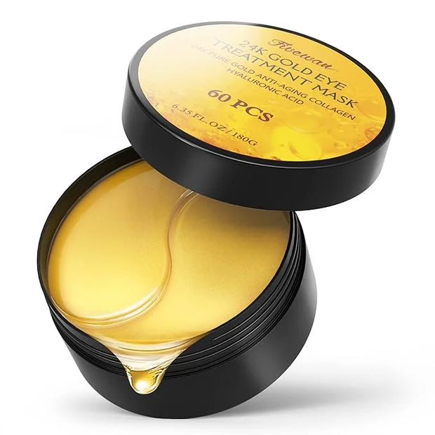 Fivewan 24k Gold Under Eye Patches - 60 Pcs Eye Mask Pure Gold Anti-Aging Collagen Hyaluronic Acid Under Eye Mask for Remo...
