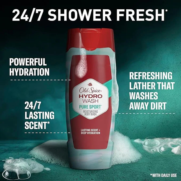 Old Spice Moisturizing Body Wash for Men, Hydro Wash, 2-in-1 Long Lasting Scent & Deep Hydration, 24/7 Shower Fresh, Pure ...