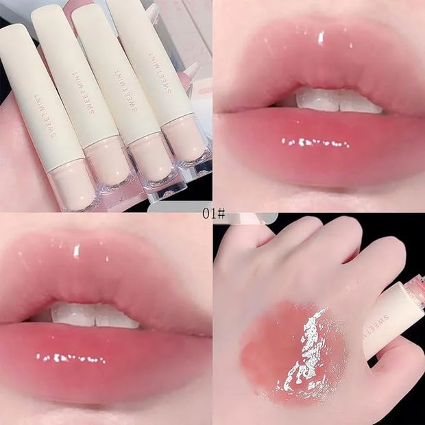 4 Colors Jelly Glossy Lip Gloss Set,Long Lasting Moisturizing Tinted Lip Balm,Plumping Water Lip Glaze, Mirror Hydrating L...