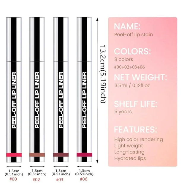 4 Pcs Matte Liquid Lip Stain Peel Off Lip Liner, Long Lasting Lip Tattoo, Waterproof & Transfer-Proof Lip Liner Peel Off L...
