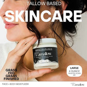 100% Grass Fed Beef Tallow for Skin Care - Face + Body - Whipped Moisturizer - Natural Lotion, 4 FL. oz. (Vanilla Lavender...