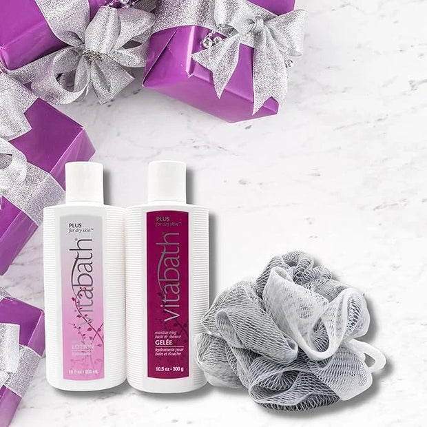 Vitabath Plus For Dry Skin Everyday Skincare Set Moisturizing Shower Gel Wash, Reviving Lotion & Exfoliating Body Scrubber...
