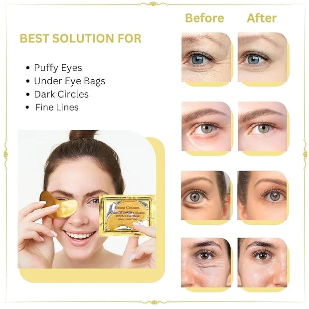 Green Cosmos. 30 Pairs 24k Gold Under Eye Patches, Gold Crystal Collagen Eye Mask, Dark Circles Treatments, Removes Under ...
