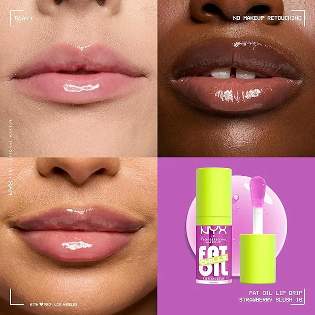 NYX PROFESSIONAL MAKEUP Fat Oil Chillz, Moisturizing, Shiny and Vegan Tinted Lip Gloss - Strawberry Slush (Sheer Pinkish P...