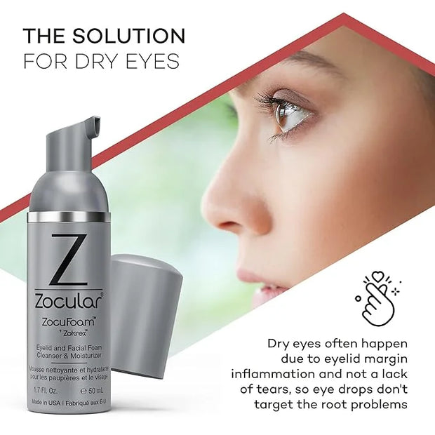 ZocuFoam Eyelid Cleanser - Foaming Eyelid Scrub - Natural pH Balanced Solution - 1.7 FL OZ (50mL) - Product Image