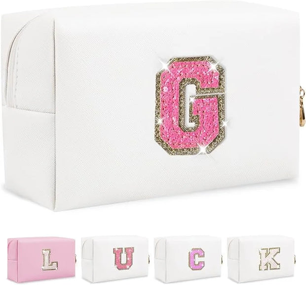 Initial letter patch makeup bag,