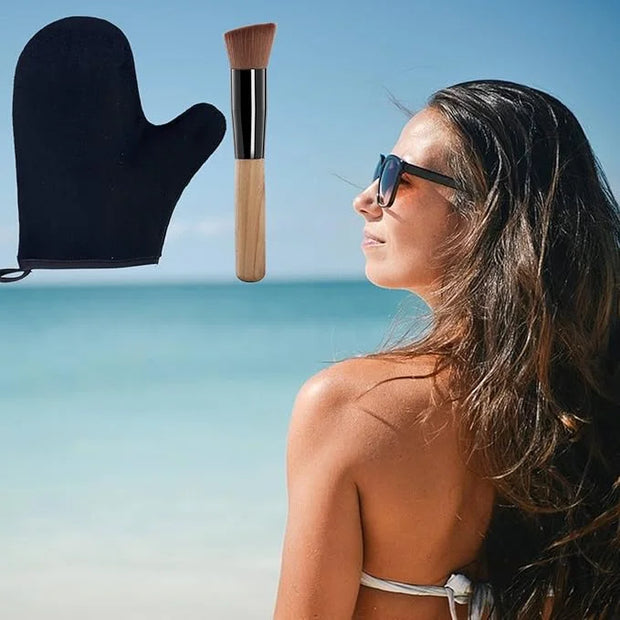 2 Piece Self Tanning Mitt Applicator Set, 1 Self Tanning Glove and 1 Self Tanner Brush, Tan Mitt for Self Tan Sunless Tan ...
