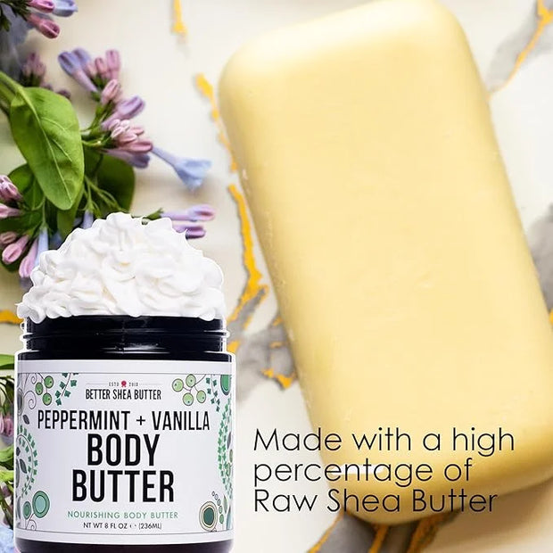 Peppermint Vanilla Body Butter - Natural Lotion for Women with Shea Butter & Jojoba Oil - Non-Greasy Whipped Body Lotion f...