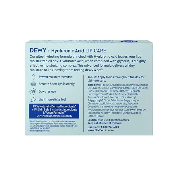 NIVEA Dewy Lip Balm with Hyaluronic Acid, Skin Care Gifts for Mom, Leaves Visibly Less Noticeable Lip Lines and No Waxy Fe...