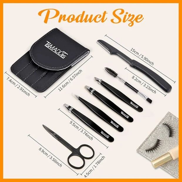 TsMADDTs Professional Stainless Steel Tweezers for Women and Men, 7 Pack Precision Tweezers for Eyebrows with Curved Sciss...