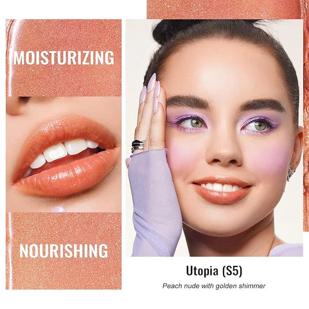 Oulac Moisture Peach Nude Lipstick - 2 in 1 Shimmer Lipstick & Lip Balm, Shimmer Soild Lip Gloss, Lightweight Smooth, Natu...
