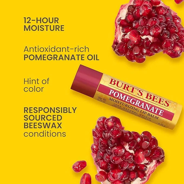 Burt's Bees Lip Balm - Pomegranate, Lip Moisturizer With Responsibly Sourced Beeswax, Tint-Free, Natural Origin Conditioni...